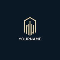 MW initial monogram logo with hexagonal shape style, real estate logo design ideas inspiration vector