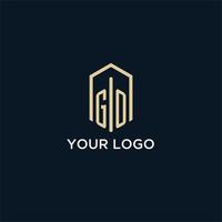 GO initial monogram logo with hexagonal shape style, real estate logo design ideas inspiration vector