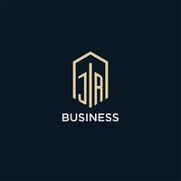 JR initial monogram logo with hexagonal shape style, real estate logo design ideas inspiration vector