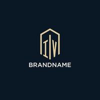 IV initial monogram logo with hexagonal shape style, real estate logo design ideas inspiration vector