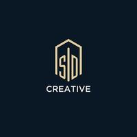 SD initial monogram logo with hexagonal shape style, real estate logo design ideas inspiration vector