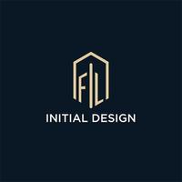 FL initial monogram logo with hexagonal shape style, real estate logo design ideas inspiration vector