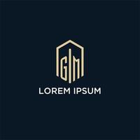 GM initial monogram logo with hexagonal shape style, real estate logo design ideas inspiration vector