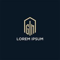 GM initial monogram logo with hexagonal shape style, real estate logo design ideas inspiration vector