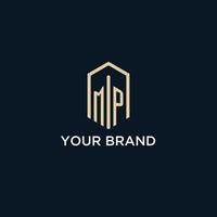 MP initial monogram logo with hexagonal shape style, real estate logo design ideas inspiration vector