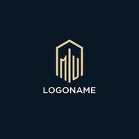 MU initial monogram logo with hexagonal shape style, real estate logo design ideas inspiration vector