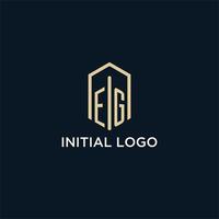 EG initial monogram logo with hexagonal shape style, real estate logo design ideas inspiration vector
