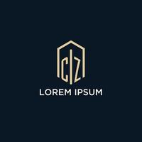 CZ initial monogram logo with hexagonal shape style, real estate logo design ideas inspiration vector