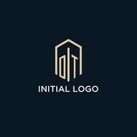DT initial monogram logo with hexagonal shape style, real estate logo design ideas inspiration vector