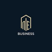 NE initial monogram logo with hexagonal shape style, real estate logo design ideas inspiration vector