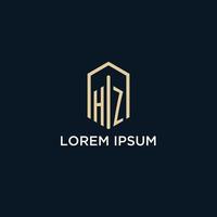 HZ initial monogram logo with hexagonal shape style, real estate logo design ideas inspiration vector