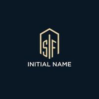 SF initial monogram logo with hexagonal shape style, real estate logo design ideas inspiration vector