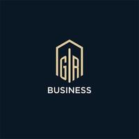 GR initial monogram logo with hexagonal shape style, real estate logo design ideas inspiration vector