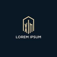 XM initial monogram logo with hexagonal shape style, real estate logo design ideas inspiration vector