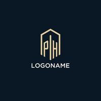 PH initial monogram logo with hexagonal shape style, real estate logo design ideas inspiration vector