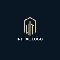 WT initial monogram logo with hexagonal shape style, real estate logo design ideas inspiration vector