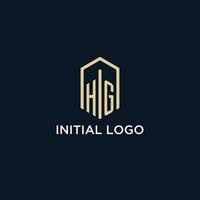 HG initial monogram logo with hexagonal shape style, real estate logo design ideas inspiration vector