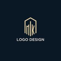 MK initial monogram logo with hexagonal shape style, real estate logo design ideas inspiration vector