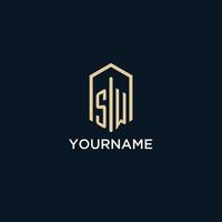 SW initial monogram logo with hexagonal shape style, real estate logo design ideas inspiration vector