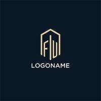 FU initial monogram logo with hexagonal shape style, real estate logo design ideas inspiration vector