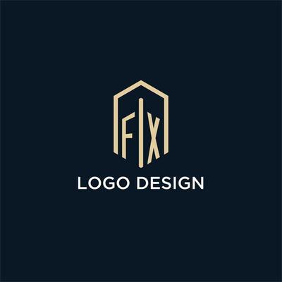 FX initial monogram logo with hexagonal shape style, real estate logo design ideas inspiration