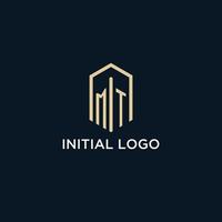 MT initial monogram logo with hexagonal shape style, real estate logo design ideas inspiration vector