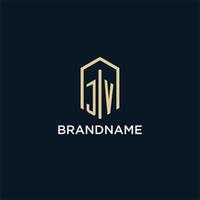 JV initial monogram logo with hexagonal shape style, real estate logo design ideas inspiration vector