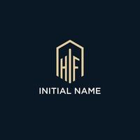 HF initial monogram logo with hexagonal shape style, real estate logo design ideas inspiration vector