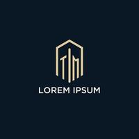 TM initial monogram logo with hexagonal shape style, real estate logo design ideas inspiration vector