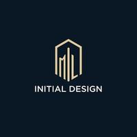 ML initial monogram logo with hexagonal shape style, real estate logo design ideas inspiration vector