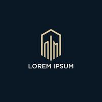 NM initial monogram logo with hexagonal shape style, real estate logo design ideas inspiration vector