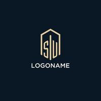 SU initial monogram logo with hexagonal shape style, real estate logo design ideas inspiration vector