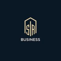 SR initial monogram logo with hexagonal shape style, real estate logo design ideas inspiration vector