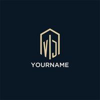 VJ initial monogram logo with hexagonal shape style, real estate logo design ideas inspiration vector