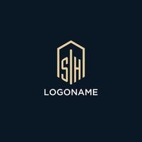 SH initial monogram logo with hexagonal shape style, real estate logo design ideas inspiration vector