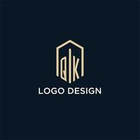 QK initial monogram logo with hexagonal shape style, real estate logo design ideas inspiration vector