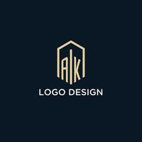 AK initial monogram logo with hexagonal shape style, real estate logo design ideas inspiration vector
