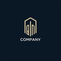 QN initial monogram logo with hexagonal shape style, real estate logo design ideas inspiration vector