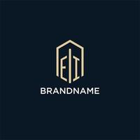 EI initial monogram logo with hexagonal shape style, real estate logo design ideas inspiration vector