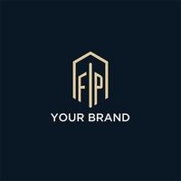 FP initial monogram logo with hexagonal shape style, real estate logo design ideas inspiration vector