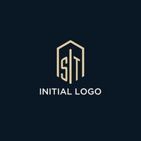 ST initial monogram logo with hexagonal shape style, real estate logo design ideas inspiration vector