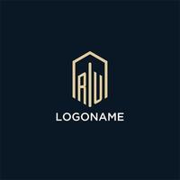 RU initial monogram logo with hexagonal shape style, real estate logo design ideas inspiration vector