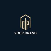 OP initial monogram logo with hexagonal shape style, real estate logo design ideas inspiration vector