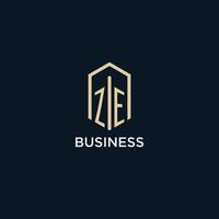 ZE initial monogram logo with hexagonal shape style, real estate logo design ideas inspiration vector