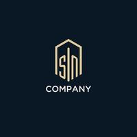 SN initial monogram logo with hexagonal shape style, real estate logo design ideas inspiration vector