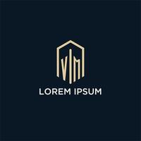 VM initial monogram logo with hexagonal shape style, real estate logo design ideas inspiration vector