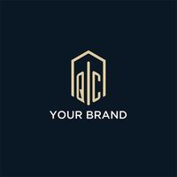 QC initial monogram logo with hexagonal shape style, real estate logo design ideas inspiration vector