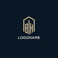 BH initial monogram logo with hexagonal shape style, real estate logo design ideas inspiration vector