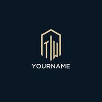 TW initial monogram logo with hexagonal shape style, real estate logo design ideas inspiration vector