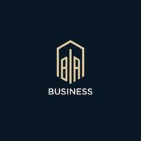 BR initial monogram logo with hexagonal shape style, real estate logo design ideas inspiration vector